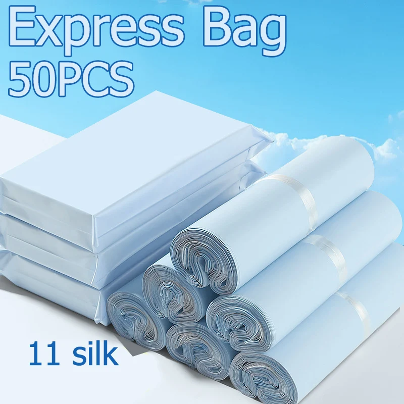 50 unids/set bolsa exprés bolsa de embalaje 11 seda gruesa leche azul ropa correo bolsa de embalaje impermeable bolsa de embalaje logística