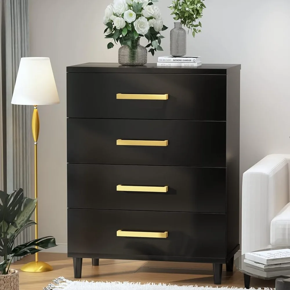 4 black drawers, bedroom bedside table, modern office, bedroom, living room (black) furniture