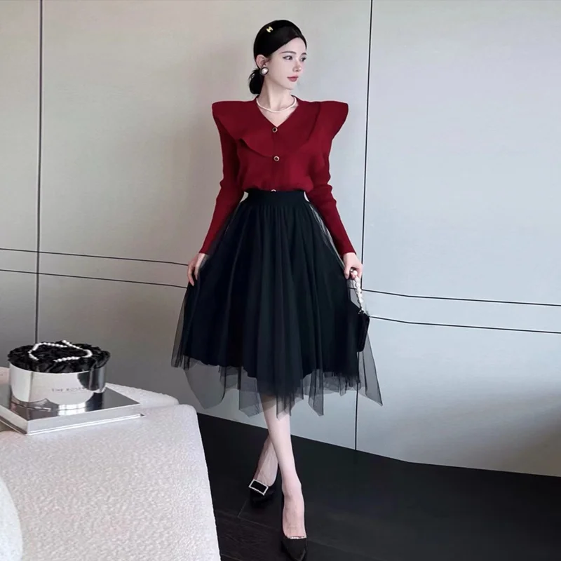 

Элегантный вязаный комплект: платье и жакет для женщин, нежный стиль, осень-зима, новинка, хлопковая ткань, двойка