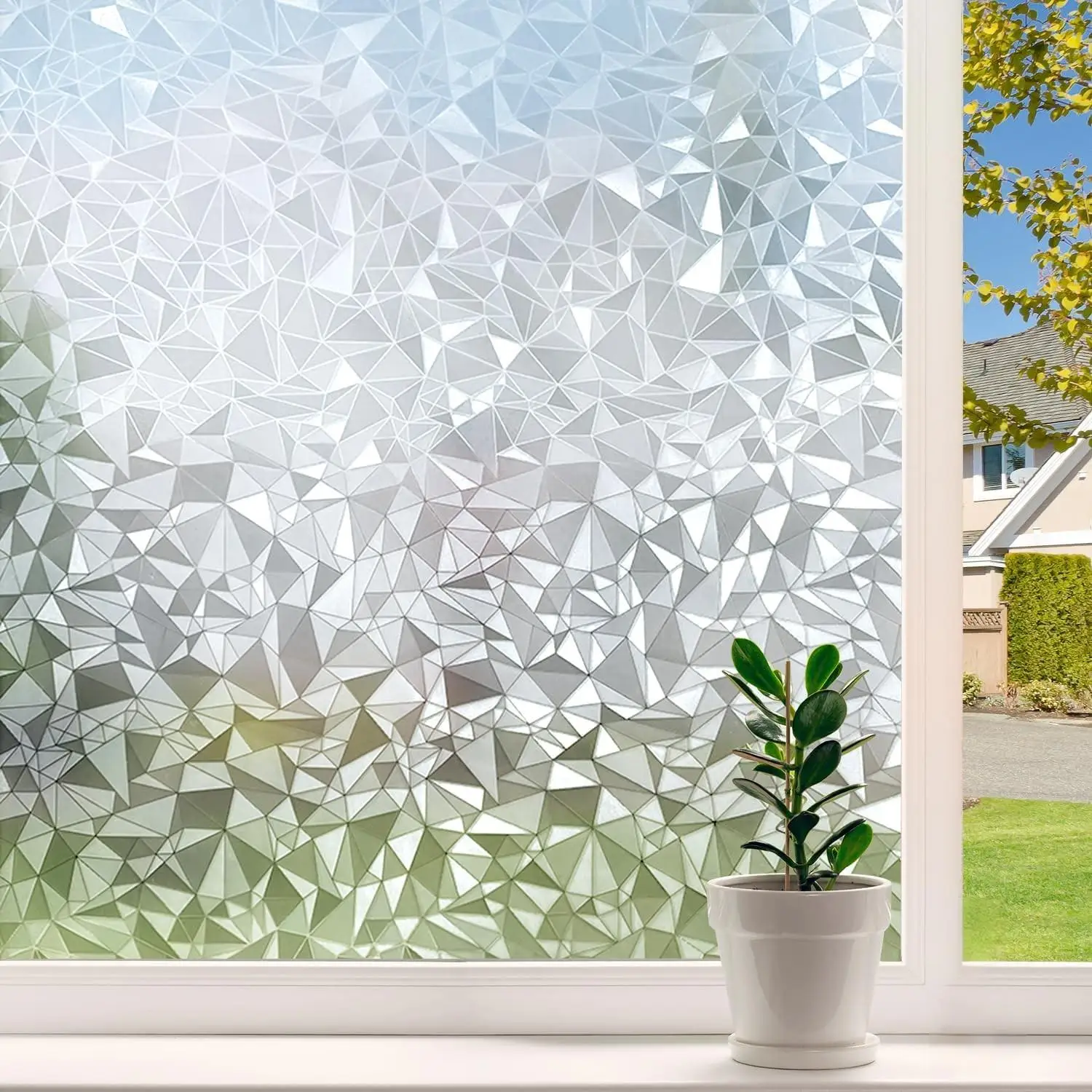Película de privacidad para ventana, película de privacidad esmerilada para ventana, película de vidrio de diamantes 3D, película opaca para ventana, no adhesiva extraíble