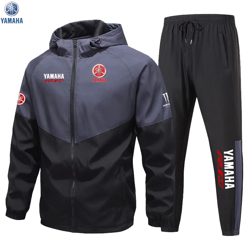 Yamaha logo spring-autumn men's hooded sport casual collection style set. New style sport jacket. Suitable for jogging and cycli