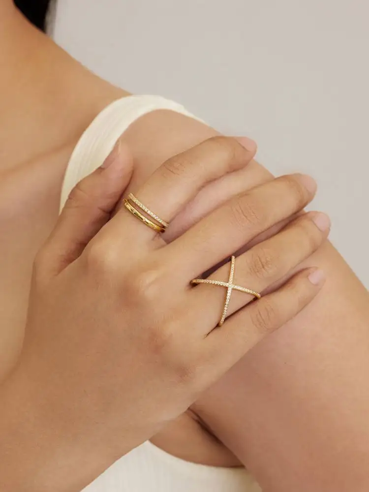 925 Silver Plated Simple Classic Gorgeous Zircon X-Shaped Ring For Women Engagement Wedding Luxury High Quality Fine Jewelry