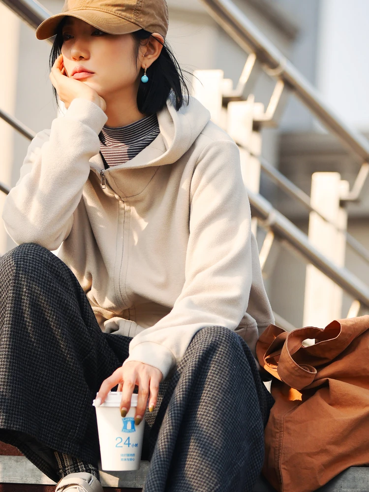 

Thiened 40-Singles Hoodie Women's Long Sve Zipper Sweatirt Comfortable Breathable Warm Autumn Winter Faion Casual