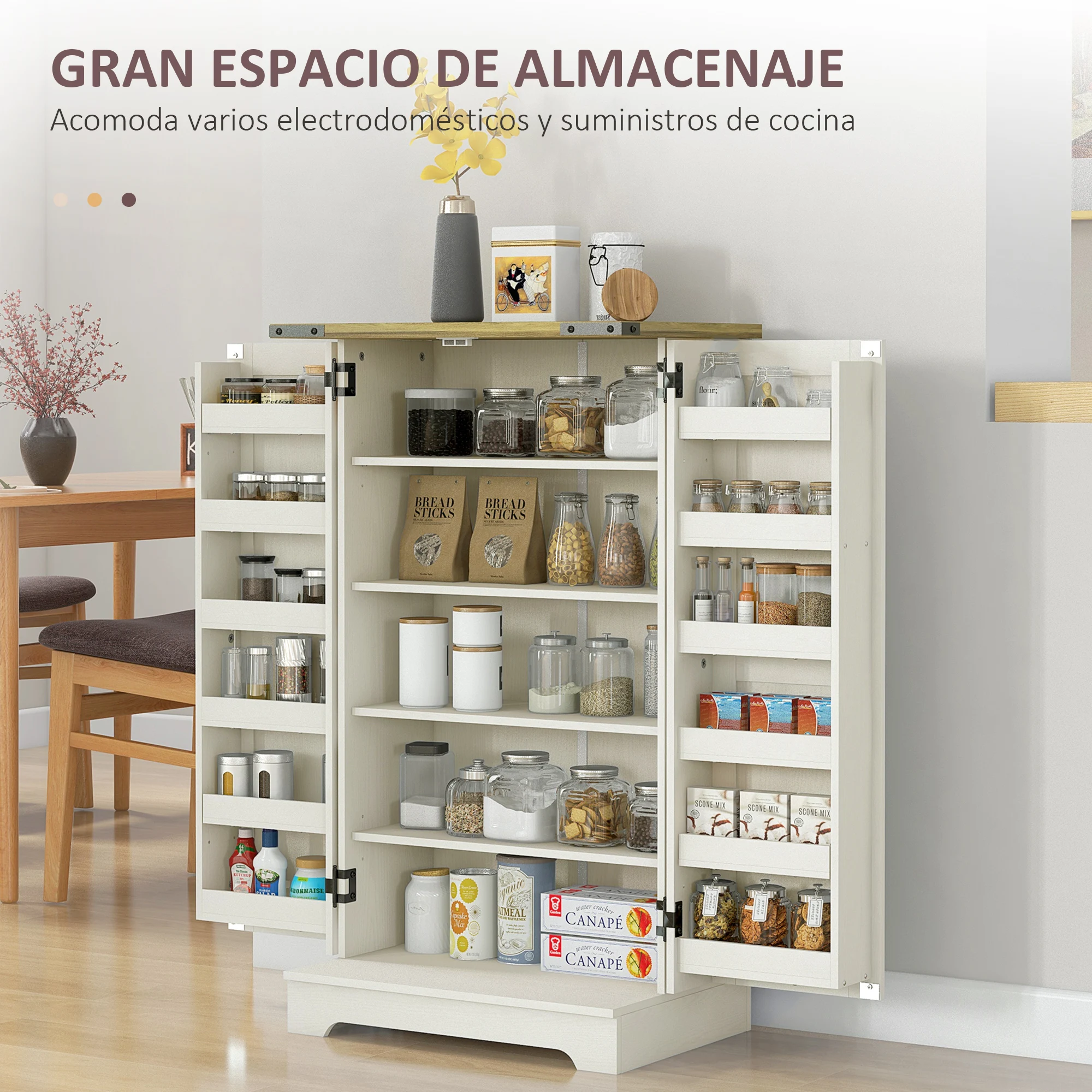 HOMCOM Armario Despensa Cocina con 2 Puertas 16 Estantes y Estante Ajustable para Comedor Salón 60x40x104 cm Crema
