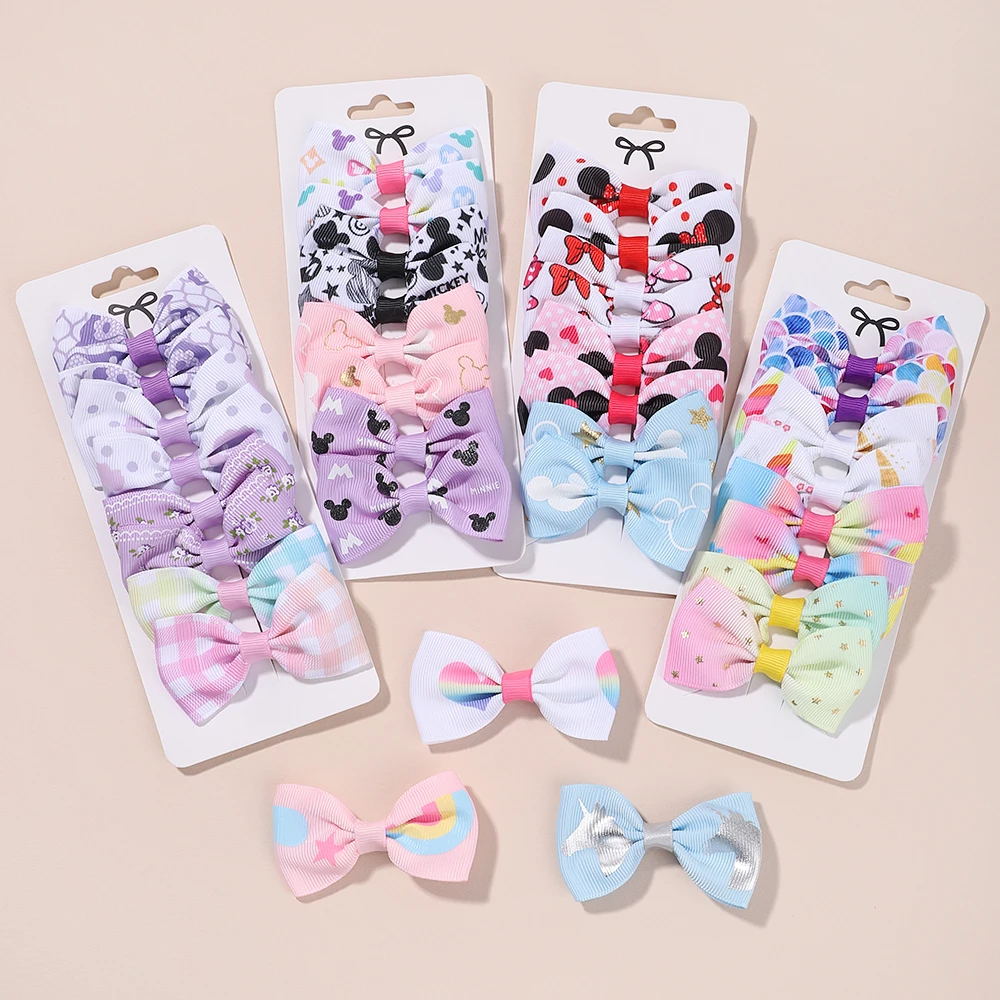 8Pcs/Set Fashion Print Grosgrain Ribbon Hair Bows Clips Small For Baby Children Girls Headwear DIY Kids Accessories Best Gifts