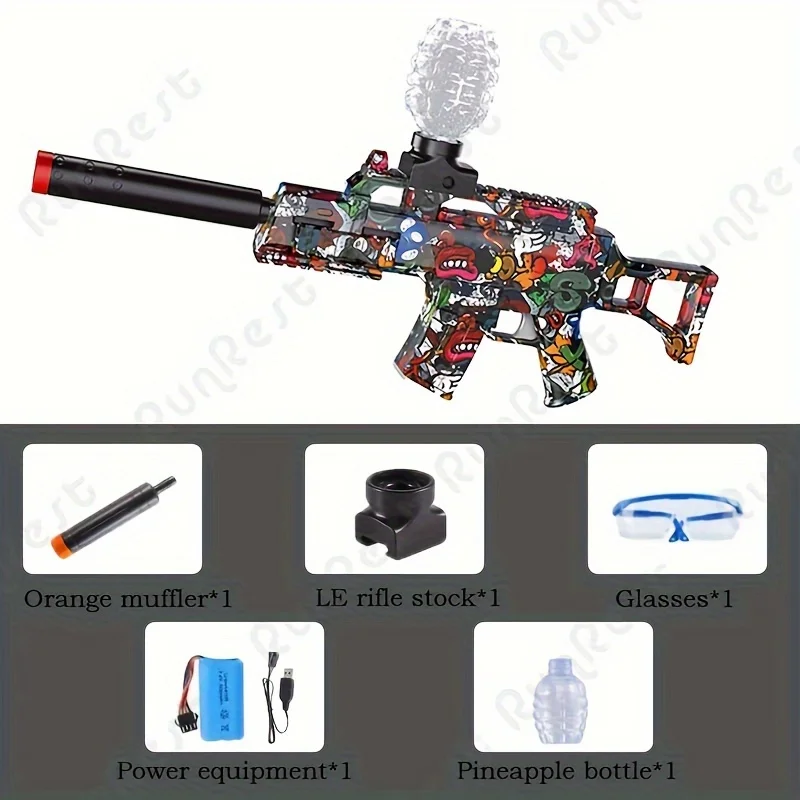 Pistola blaster elétrica de bola de gel, 7.4v, rifle de brinquedo de bola de respingos de alta velocidade, bateria recarregável de longa duração