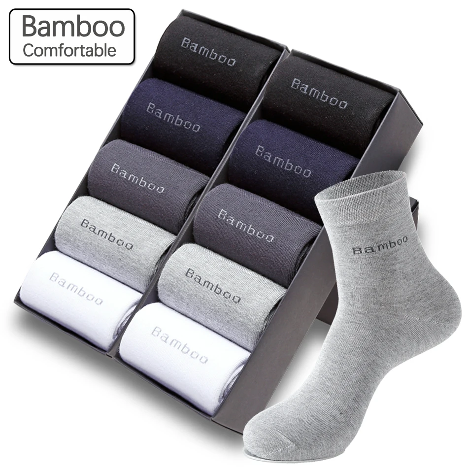 10 Pairs / Lot Bamboo Fiber Socks Men Casual Business Anti-Bacterial Breatheable Men\'s Crew Socks High Quality Guarantee Sock