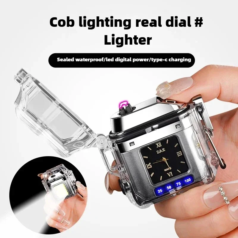 Transparent Dual Arc Plasma Lighter Outdoor Windproof Waterproof USB Electric Rechargeable LED Display Power Lighter