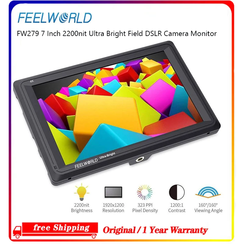 FEELWORLD FW279 7-дюймовый монитор для DSLR-камер, 2200 нит, видимость при солнечном свете, 4K HDMI I/O, инструменты для фокусировки для профессиональной съемки