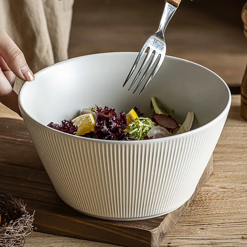 

Матовая миска для супа в вертикальную полоску, большая миска для лапши, практичная, необходимая домашняя посуда