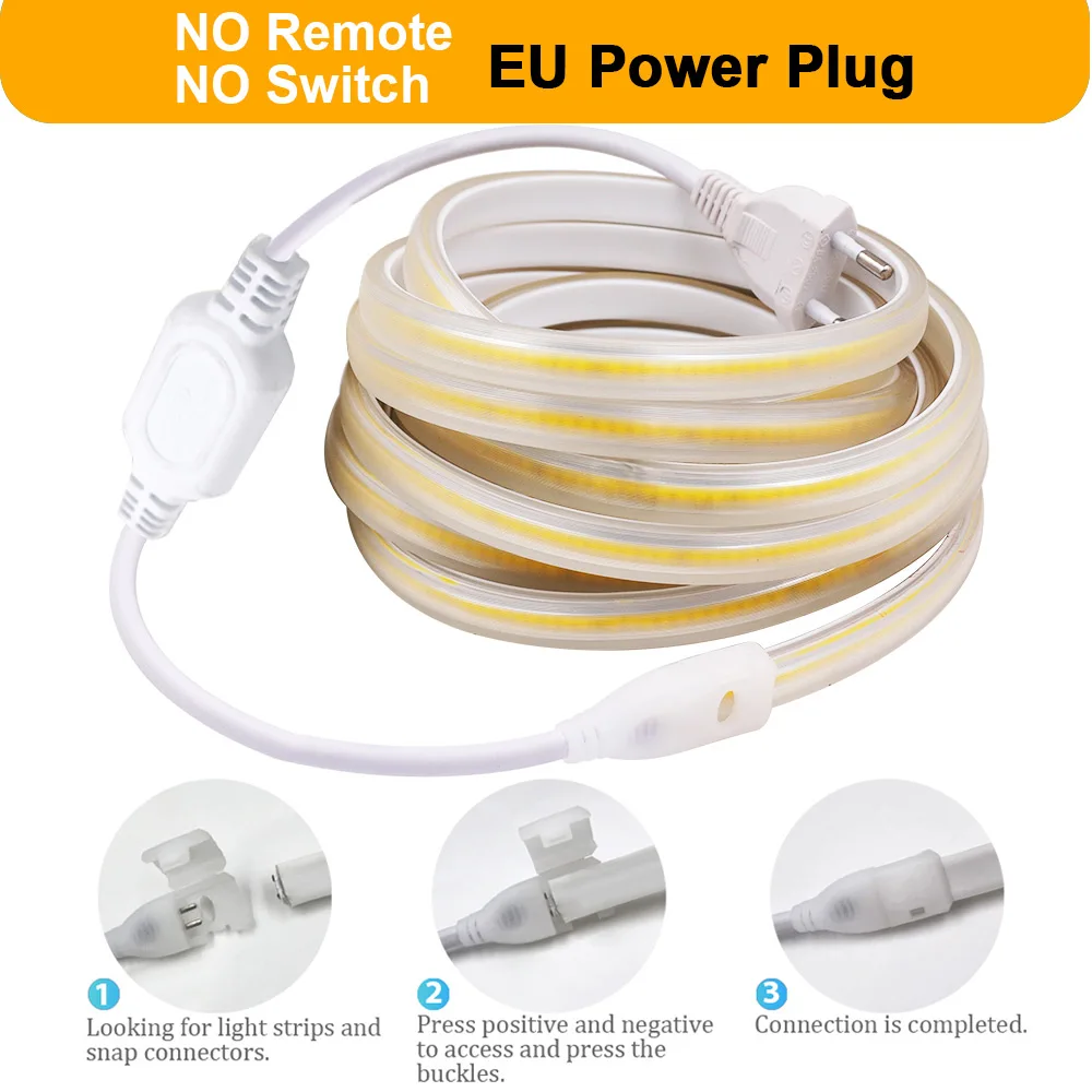 Imagem -05 - Dimmable Cob Led Strip Light com Controle Remoto Interruptor de Toque na Parede 288led Power Kit Flex Ribbon Alta Densidade Iluminação Linear 220v 110v 220v