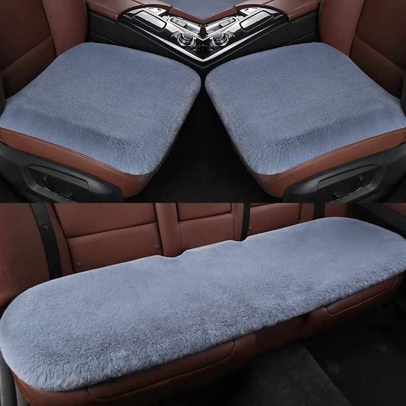 Car Seat Cover Cushion Winter Warm Plush Fluffy Car Seat Front Rear Wool Fur Capes Cushion Set Cotton Pad Car Interior