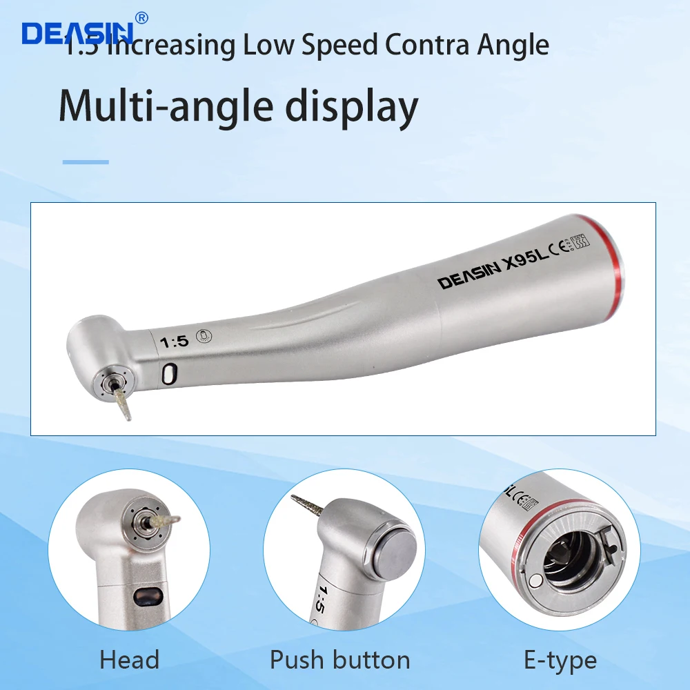 DEASIN Dental 1:5 increasing red ring Fiber optic contra angle handpiece Push Button dental handpiece dentist tools