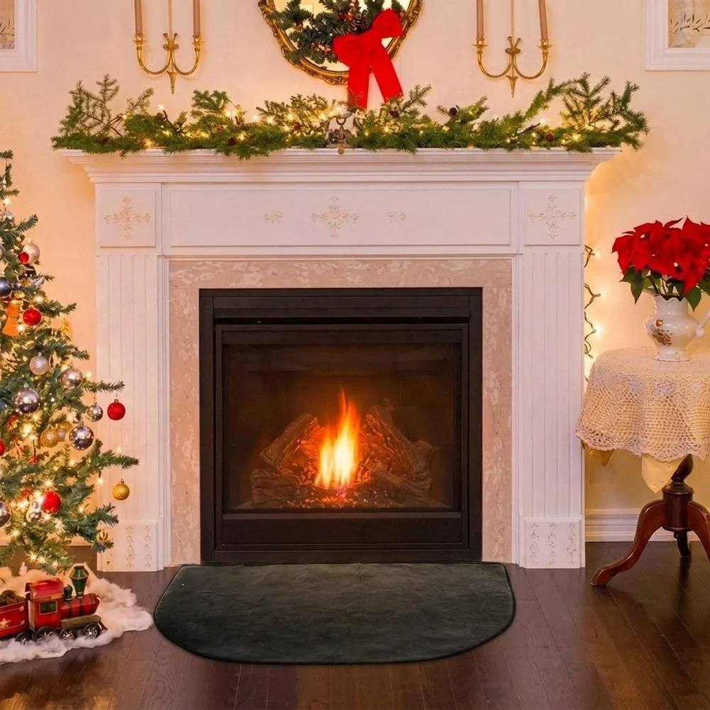 Fireplace Mat Heat-Resistant Floor Protector Black Silicone-Coated Fiberglass Half Round Rug Protector For Fireplaces Wood Stove
