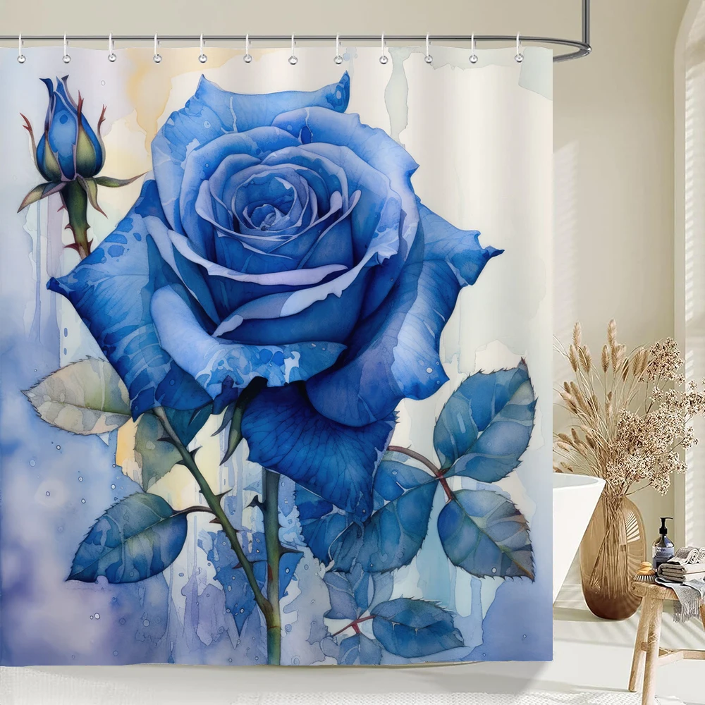 

Home shower curtains for bathroom waterproof fabric Watercolor Blue Rose Flower bathroom Curtains with hooks decorative curtain