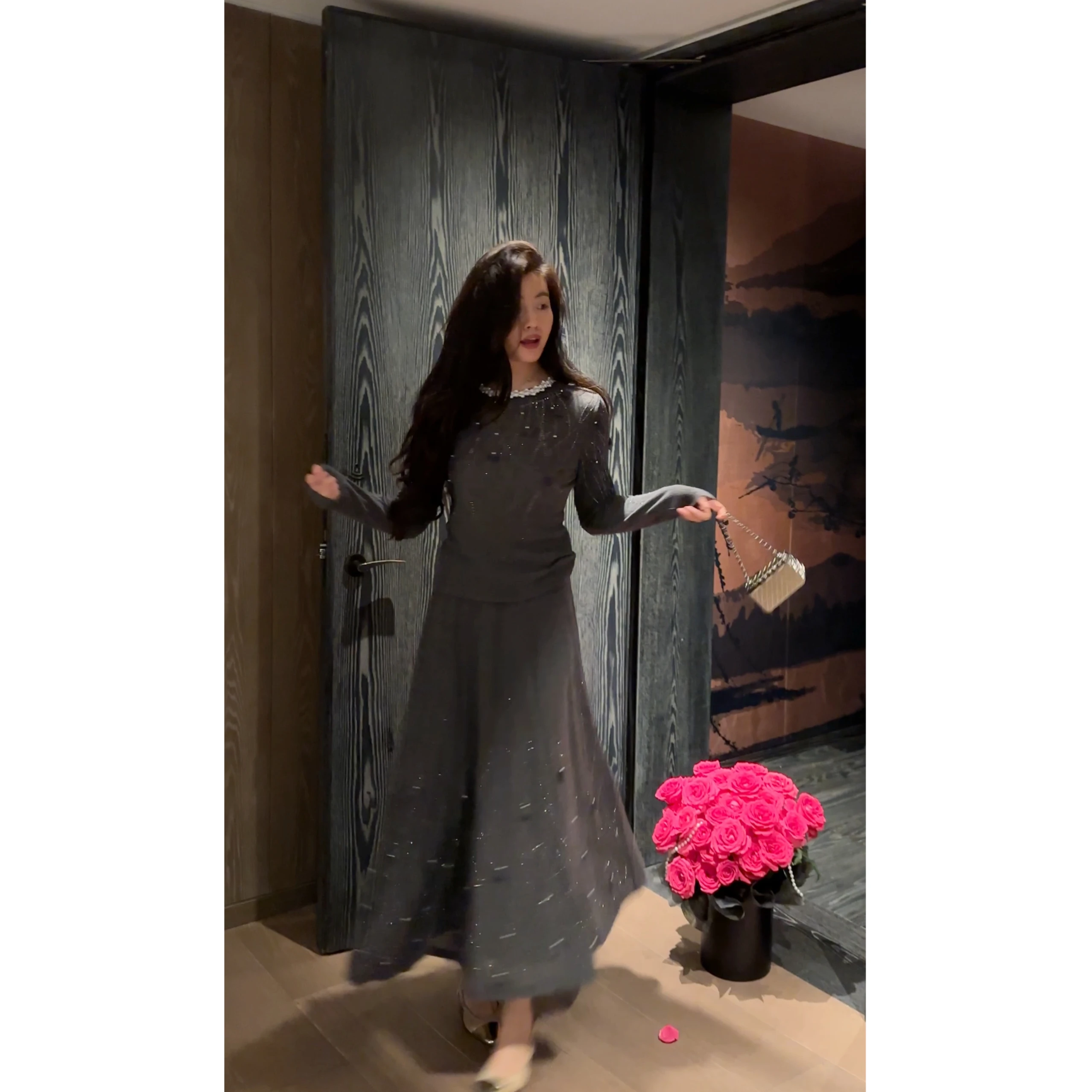 

NCOU Nie Kou, зима 2025, новый комплект ручной работы с вышивкой стразами Ele Faionable, высококачественный 3D цветочный дизайн