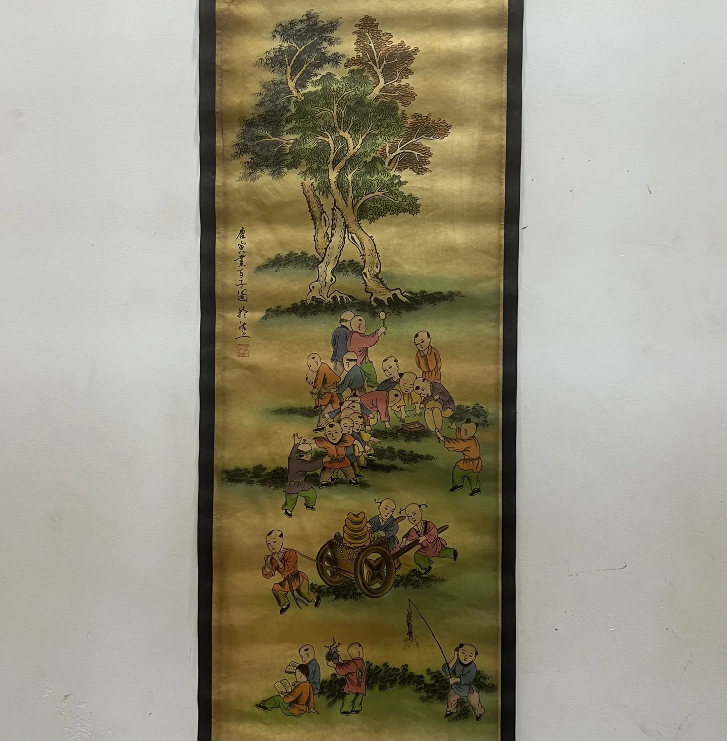 لوحة معلقة لتزيين غرفة المعيشة المنزلية بأربعة شاشات من Tang Yin-Baizitu