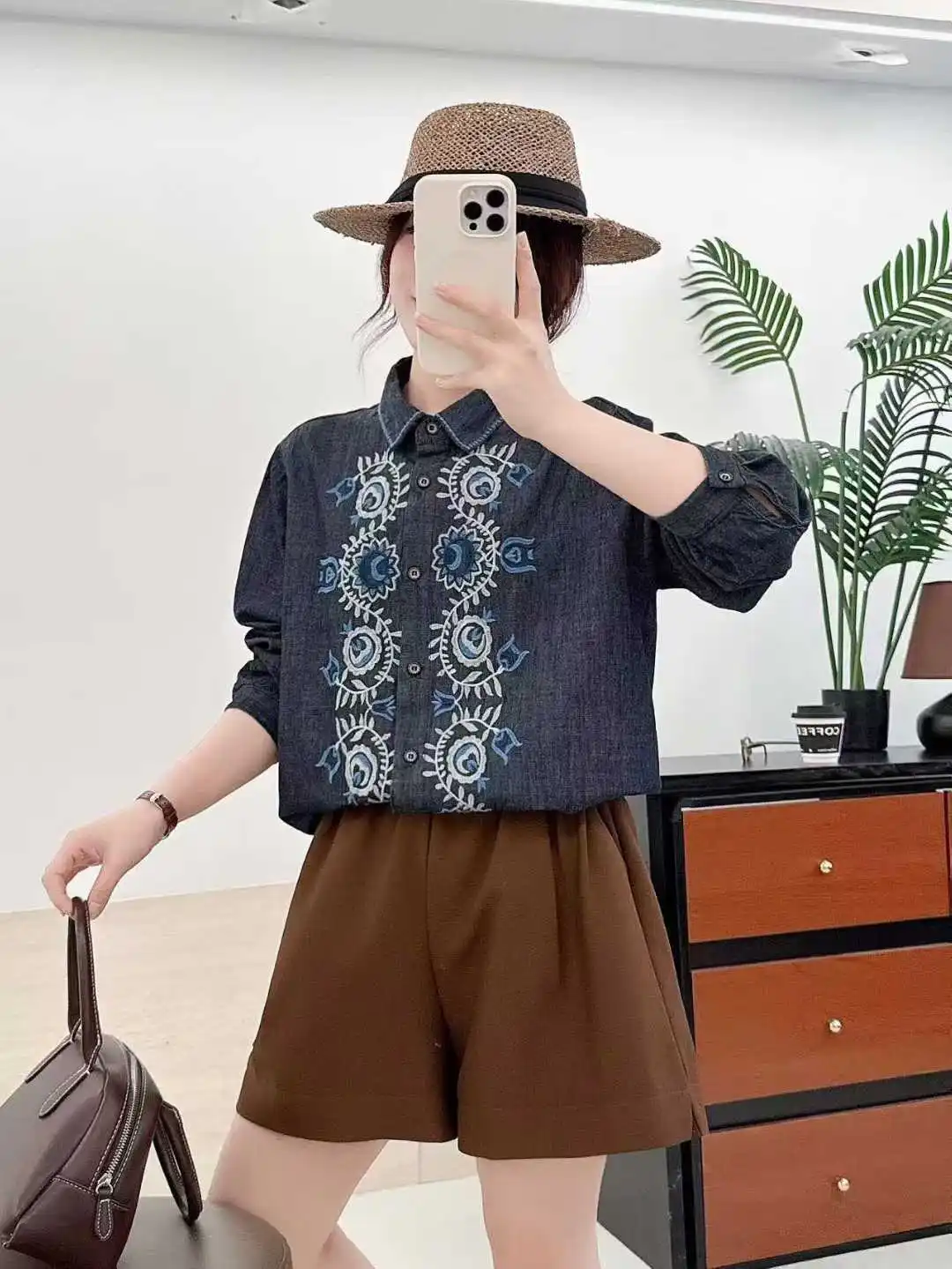 جديد 2025 قميص دينيم شتوي بأكمام طويلة ، تطريز بياقة مقلوبة للنساء ، بلوزة فضفاضة غير رسمية بمزاج فتاة موري T5D224CC #5