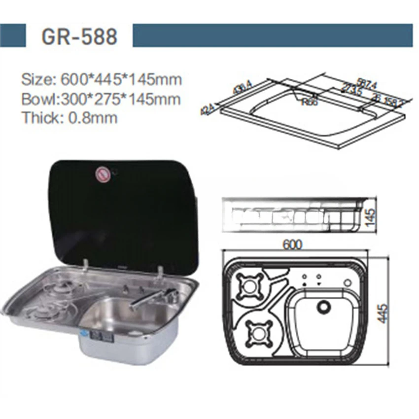 RV Gas Stove and Motorhome Sink Glass Cover Yacht Gas Stove Trailer Camper Van Accessories