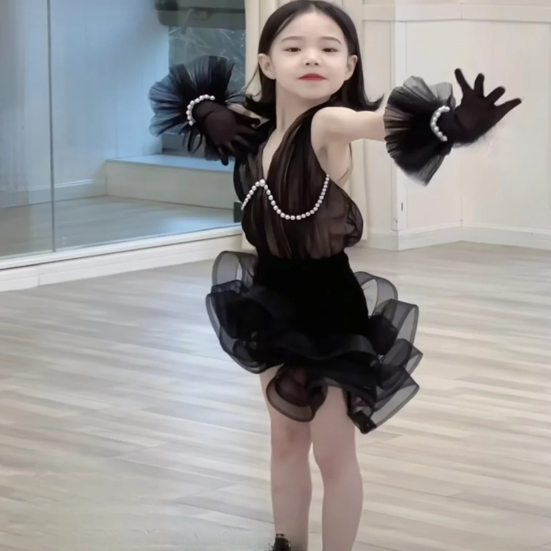 Dziewczęca Czarna Seksowna Sukienka do Tańca Latynoamerykańskiego Kobieta Strój na Zawody Tańca Towarzyskiego Damski Bez Pleców Chacha Rumba Tango Treningowy Kostium Taneczny