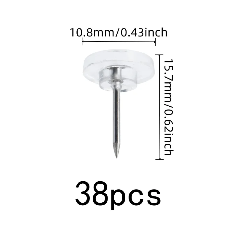 Compact Discrete Design Flat Top Map Pins, 38 pcs, Photo Picture Pinning, Reusable Wall Safe for Photo Picture Pinning