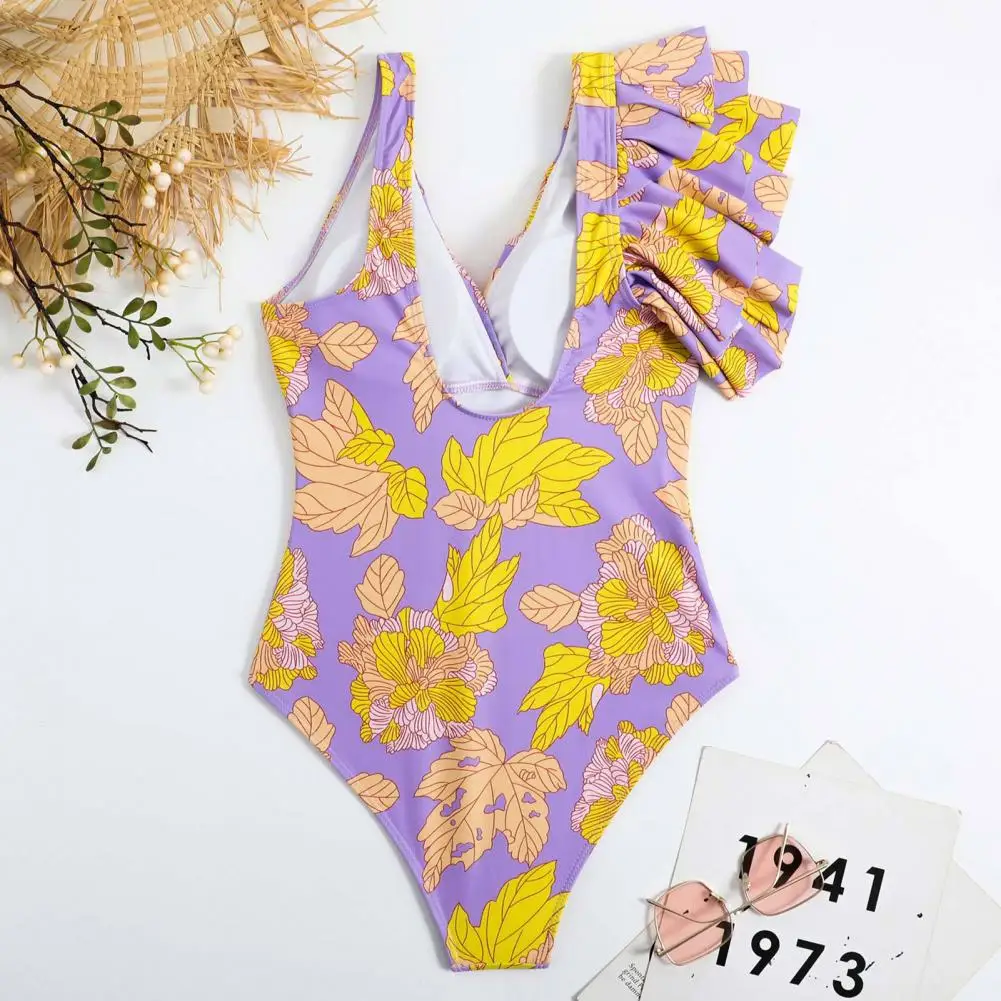 Costume da bagno intero Hawaii con stampa floreale da donna con gonna copricostume Set gonna in Chiffon Monokini con scollo a v costume da bagno da spiaggia