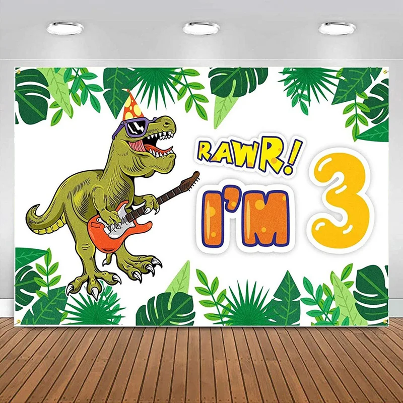 Rawr I'm 3 Backdrop 3rd Years Old Dinosaur Birthday Decorations Party Supplie Boy Kids Baby Shower Banner Photography Background