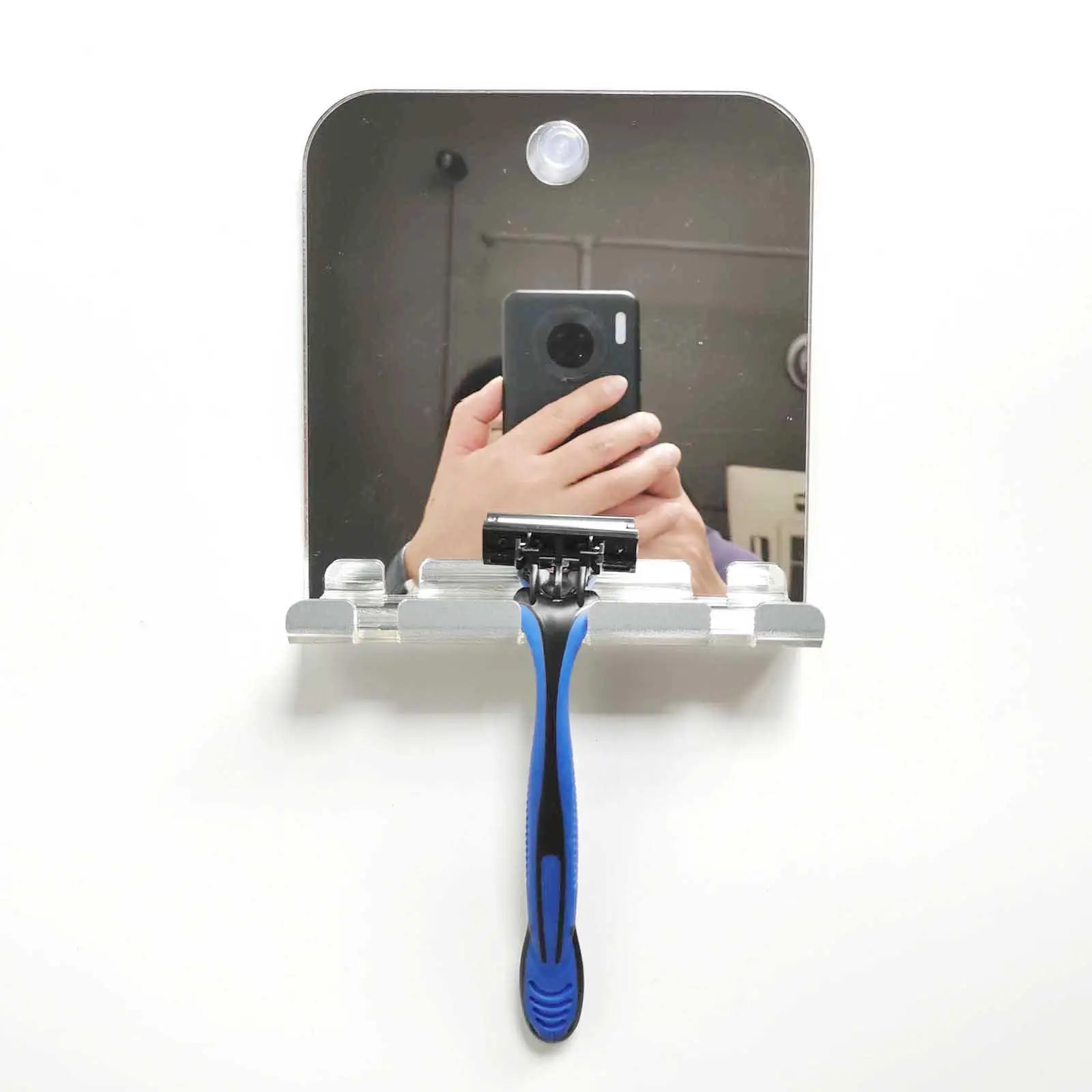 Portable Unbreakable Acrylic Shower Shaving Makeup Mirror with Suction Cup Wall Hanging Travel Bathroom Anti Fog Lightweight