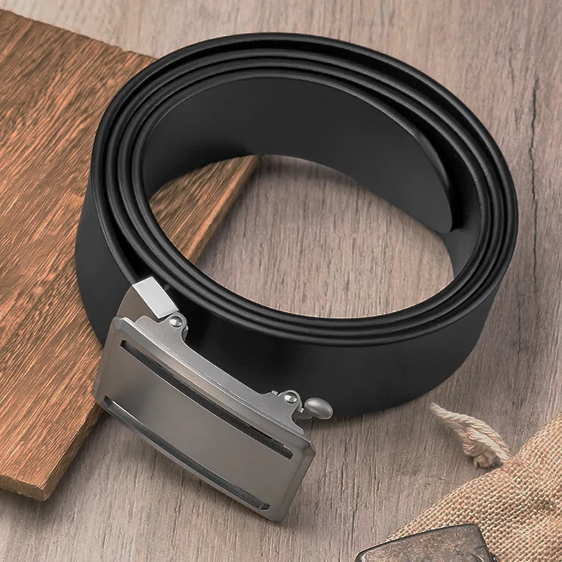 3.5cm 3.8cm Men's Solid Titanium Toothless Automatic Buckle Belt Casual Genuine Leather Pants Belt