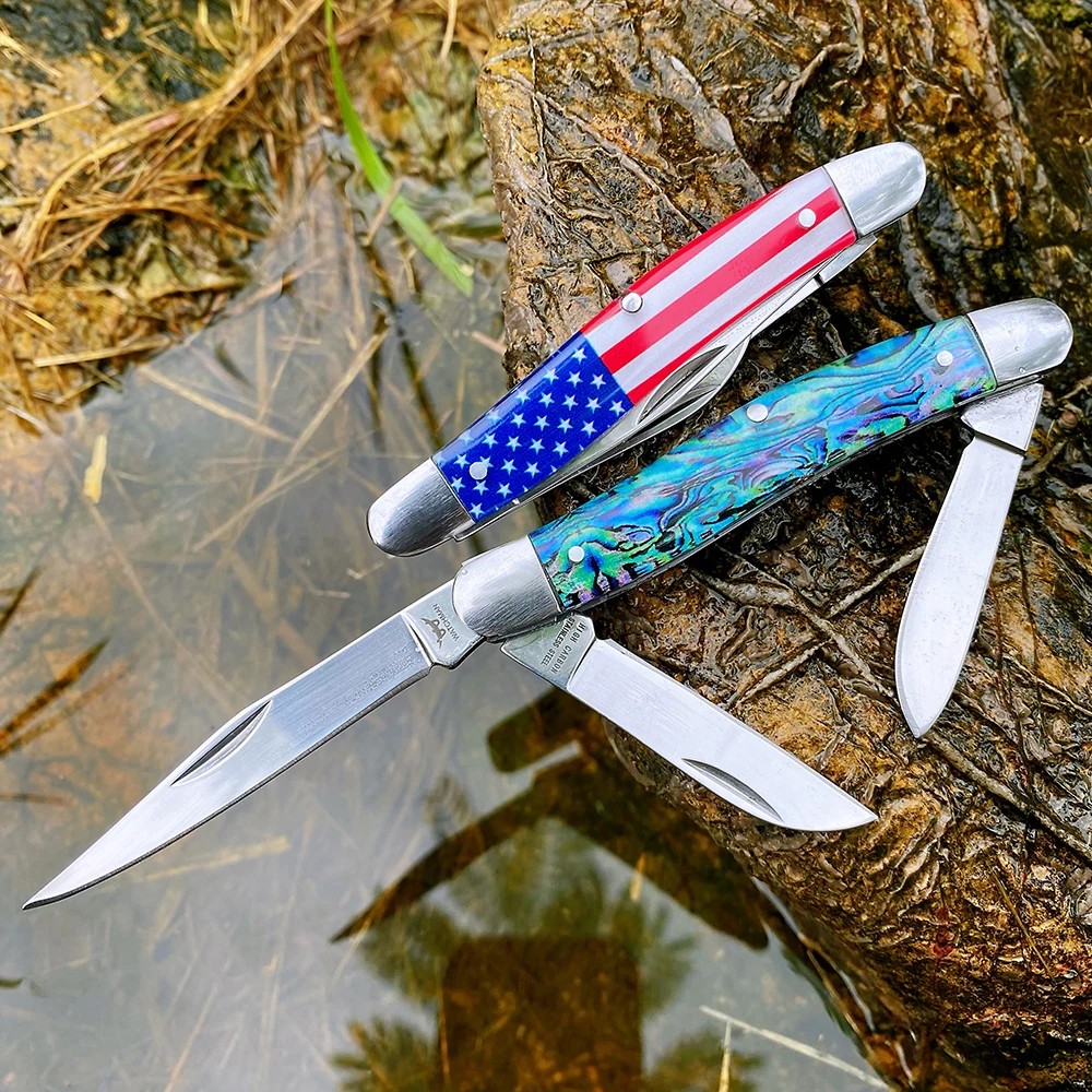 Knife Three Blades Trapper Slip Joint Knife  Folding Pocket Knife with Resign handle scales