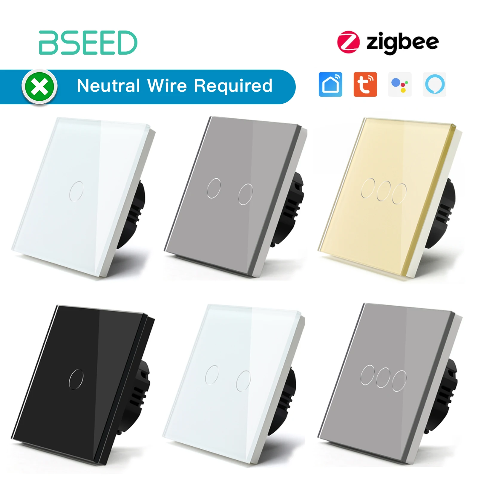 Bseed Smart Zigbee Switches 1/2/3Gang 1way Intelligente Touch Light Schakelaar Wandsensor Schakelaars Tuya Smart Life Google Alexa