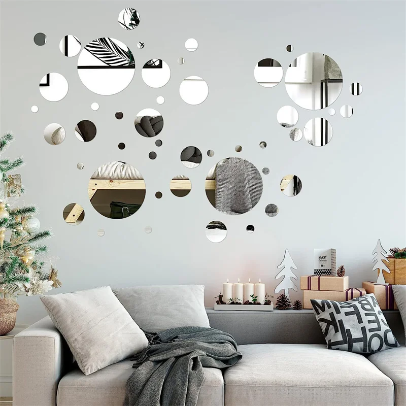 32Pcs 3D Acrylic Mirror Wall Sticker, round Mirror, DIY Bedroom, Bathroom and TV Background Room Sticker Wall Decoration