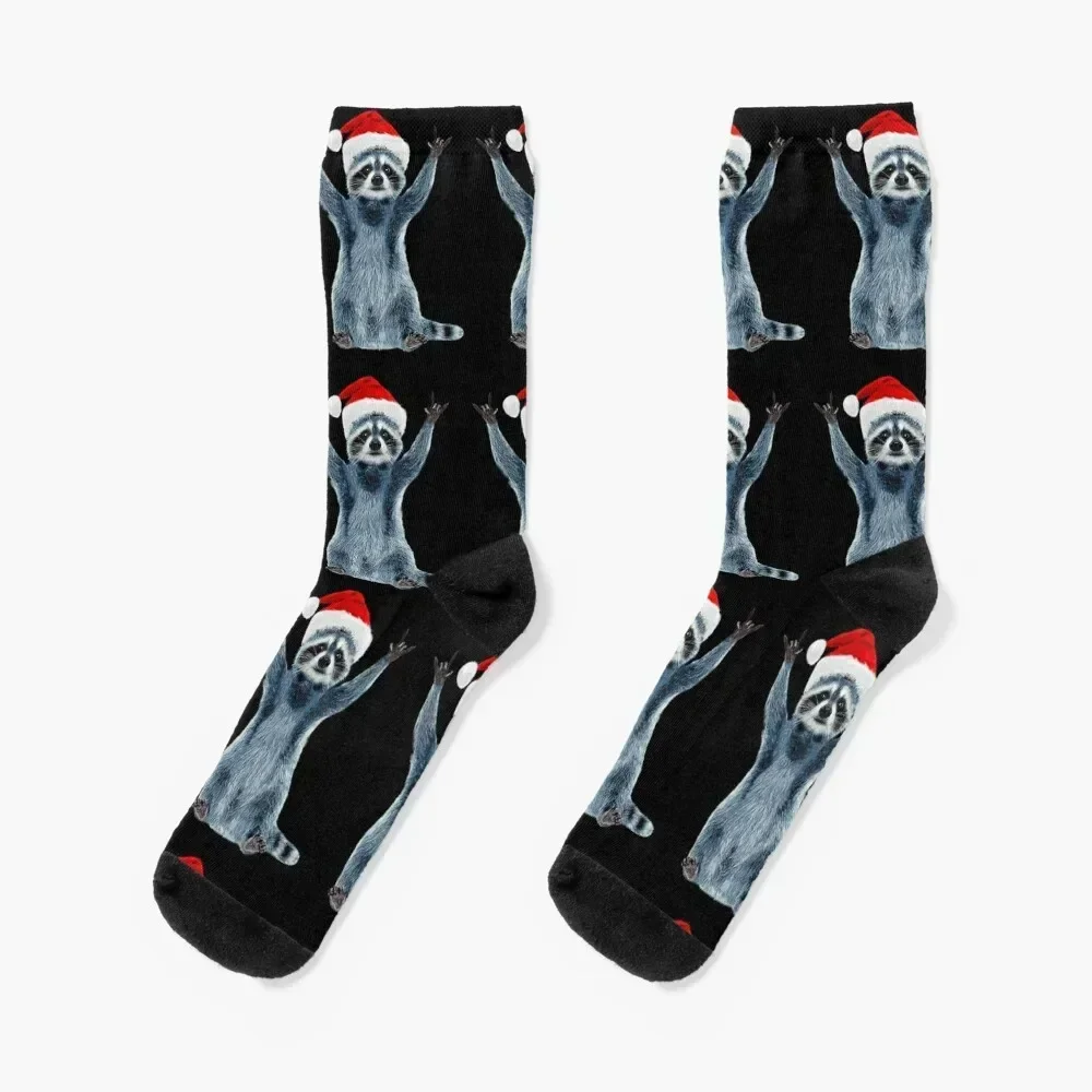 FunnyRaccoonwith Santa hat | Gifts FunnyRaccoonwith Santa hat| ChristmasCute Raccoon Socks Christmas retro Socks Men Women's