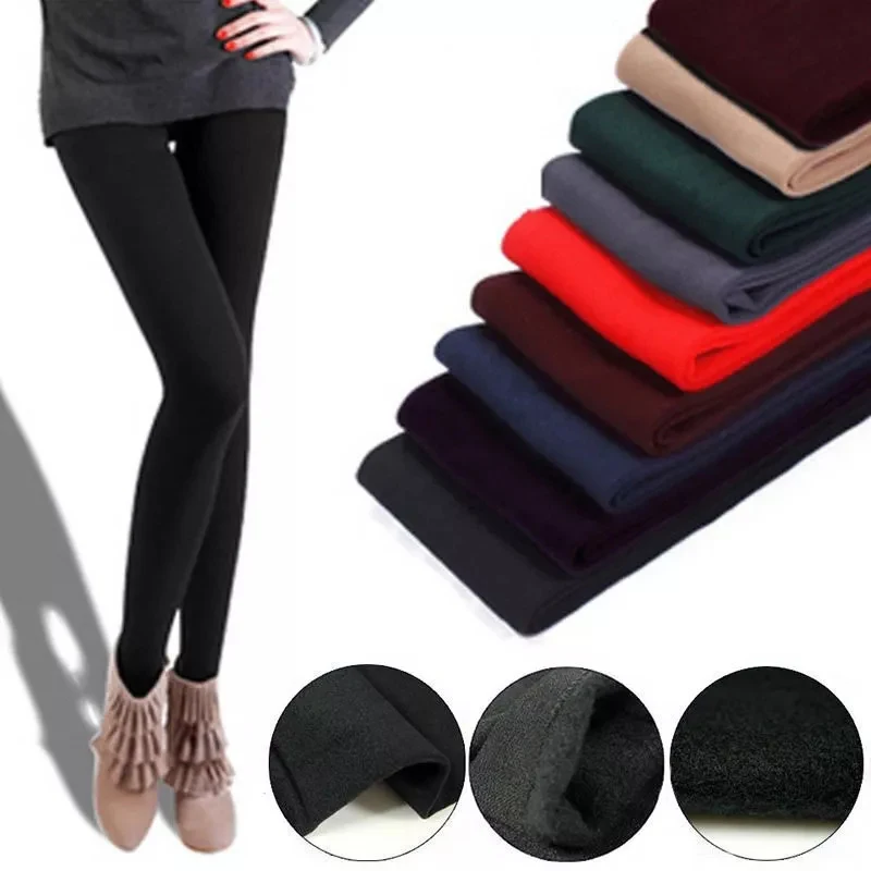 Women Winter Leggings Warm Leggins High Waist Solid Color Velvet Women Thickened Velvet Leggings Casual Stretchy Leggings