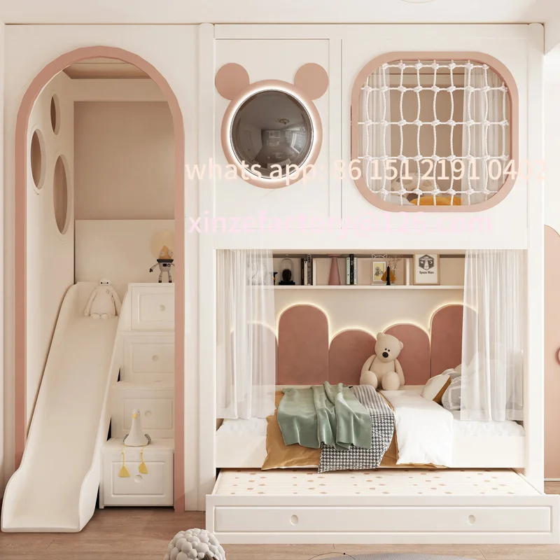 Customizable Full Solid Wood Bed Under Table Two Layers Boys and Girls Upper and Lower Beds Wooden Beds Double High and Low Beds