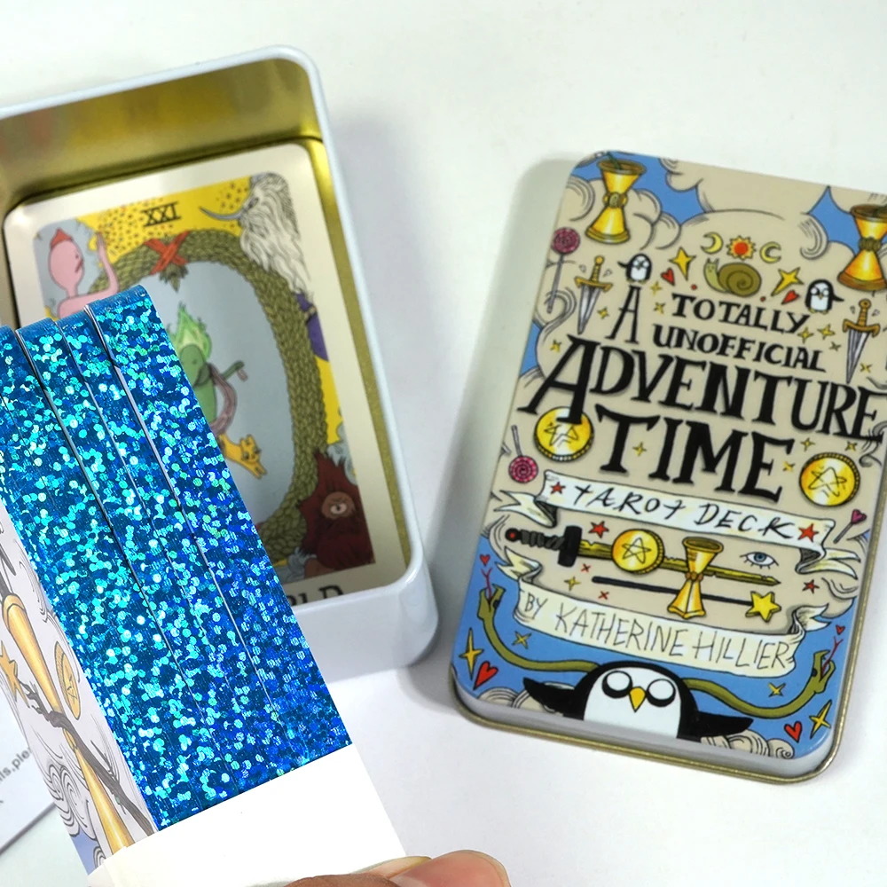 10.3*6cm Adventure Time Tarot in a Tin Metal Box Gold-plated Edge Tarot Cards For Divination Tarot Deck