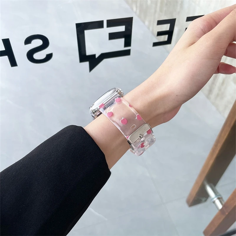 INS Cute Fruit Transparent Strap For Apple Watch 8 7 6 5 4 3 2 SE Ultra Girl Korean Band For iWatch 41mm 49 45 44mm 42 40 38mm