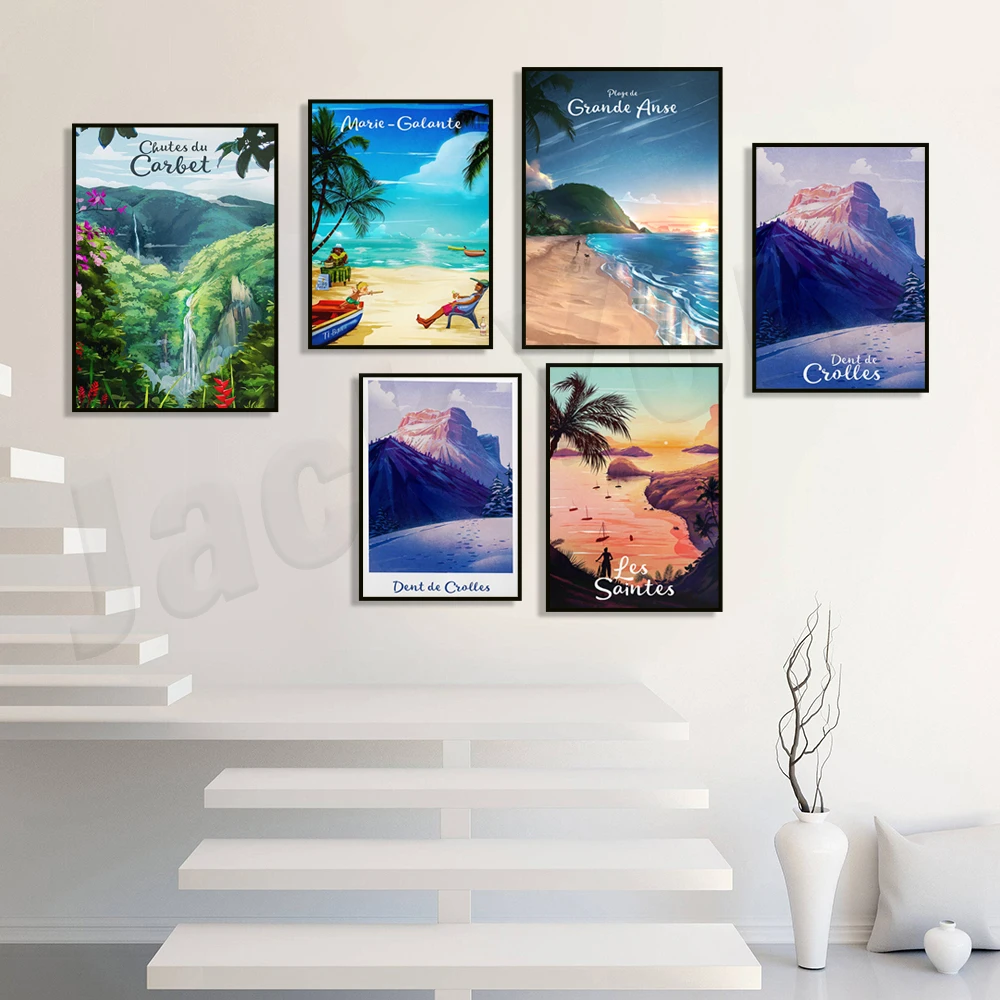 ملصق أسنان كرولز، شارتروز، إيسيري، جرينوبل، جبال الألب، غوادلوب: شلال كربيت، غوادلوب: ملصق سفر ماري جالانتي