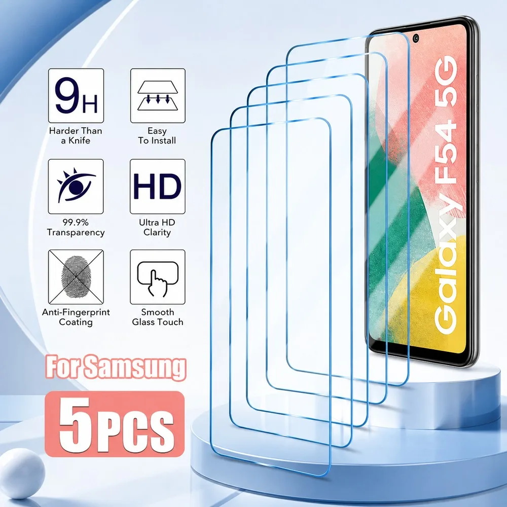 5PCS Tempered Glass For Samsung Galaxy F22 F23 F34 F36 F52 5G F54 Screen Protector For Samsung Galaxy F55 F56 F62 F13 F14 F15 HD