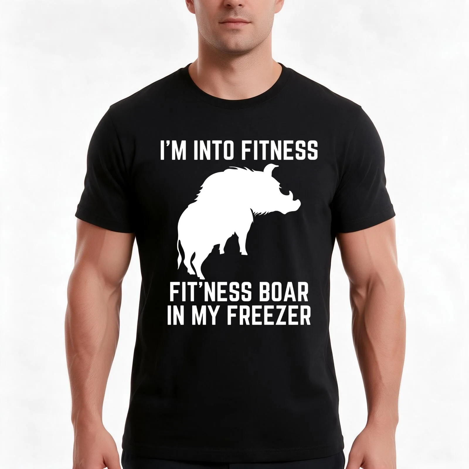I'm Into Fitness Fit'ness Boar In My Freezer Boar Hunting T-Shirt, Summer Casual Cotton Tee, Oversized Streetwear Tops