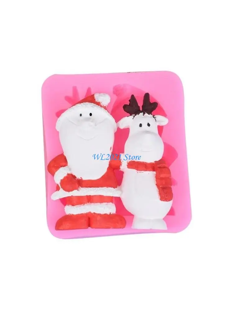 

G5GC Santa Elk Silicone Mold Fondant Chocolate Mould DIY Christmas Cake Dessert Decorating Mould Baking DIY Supplies
