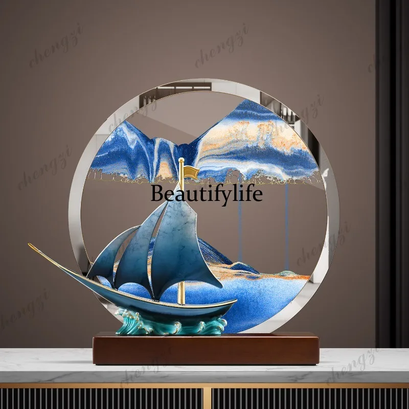 A73 Sailing Quicksand Painting Ornament Hourglass Living Room Wine Cabinet Office Ornament Souvenir Gift