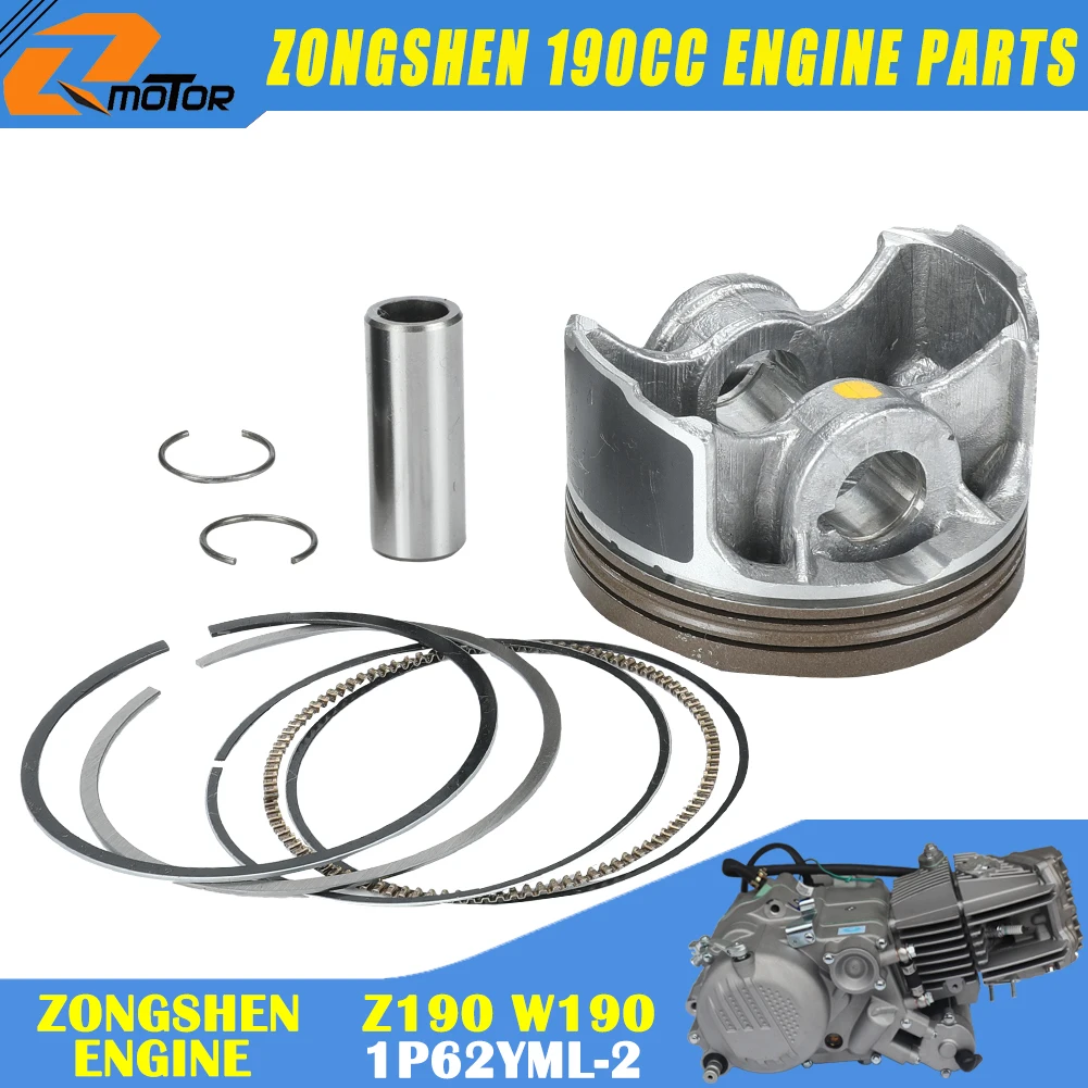 Motorcycle 62mm Piston And Piston Ring Kit For ZongShen ZS 190cc Z190 W190 1P62YML-2 Engine Dirt Pit Bike ATV Quad