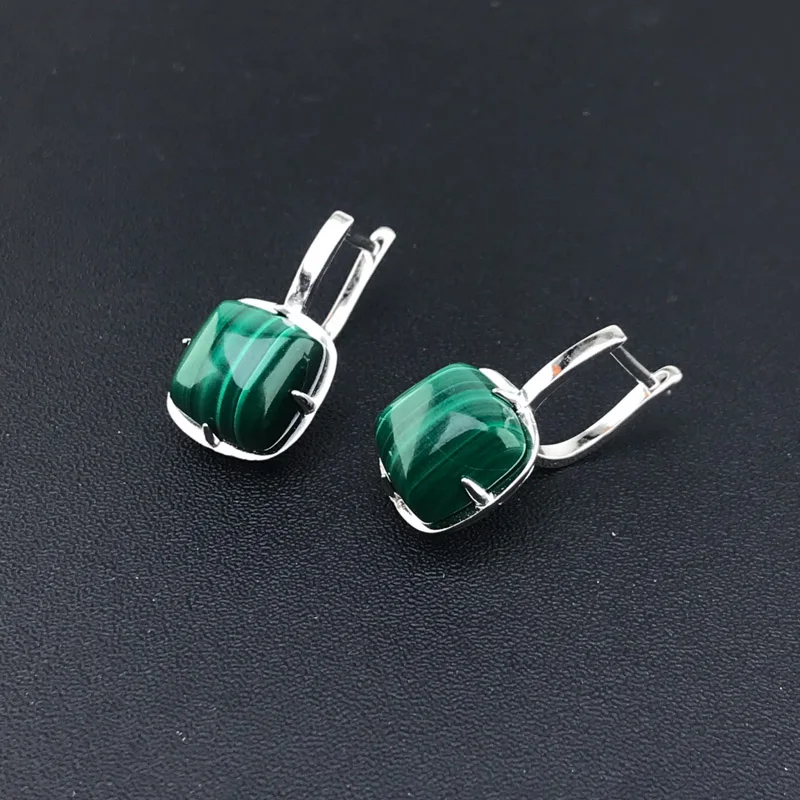 Natural Malachite Earrings Sterling 925 Silver Gemstone 10mm  Fine Jewelry for Woman Wedding Party Birthday Gift Box