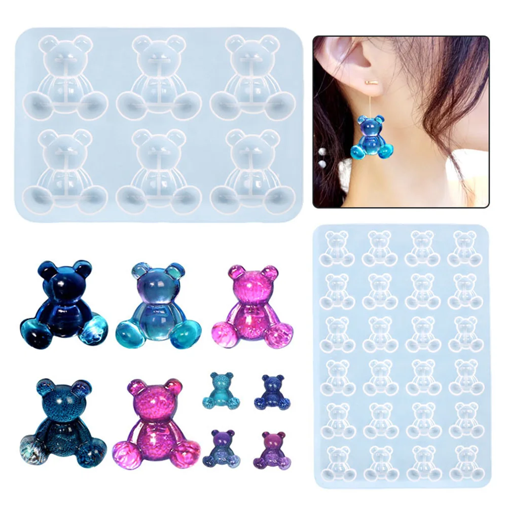 Urso pingente molde de cristal urso resina moldes de silicone pequenos ursos charme molde epóxi para brinco pingente broche chaveiro jóias