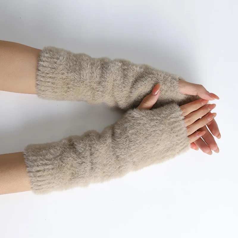 Pink Fingerless Gloves Y2K Wrist Warmers Arm Warmers Gloves for Women Chic Streetwear Fall Winter Mink-Like Velvet Gloves