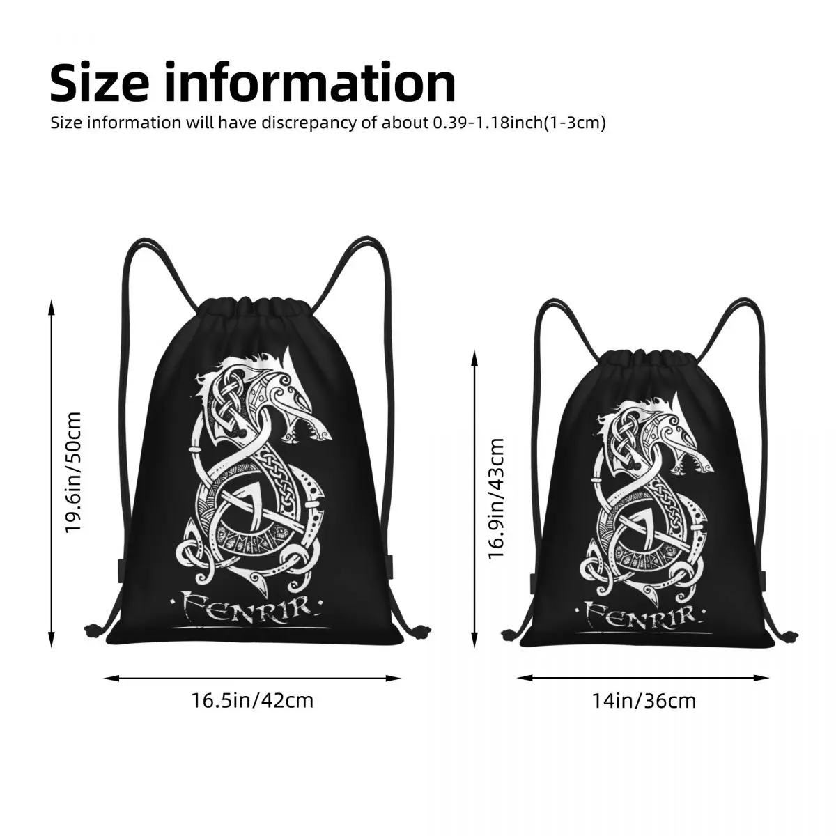 Fenrir Viking Escudo Mochila, Vikings Drawstring Malas, Gym Bag, Engraçado gráfico cobertor rolo aconchegante mochila, Grayscale, Novidade engraçada