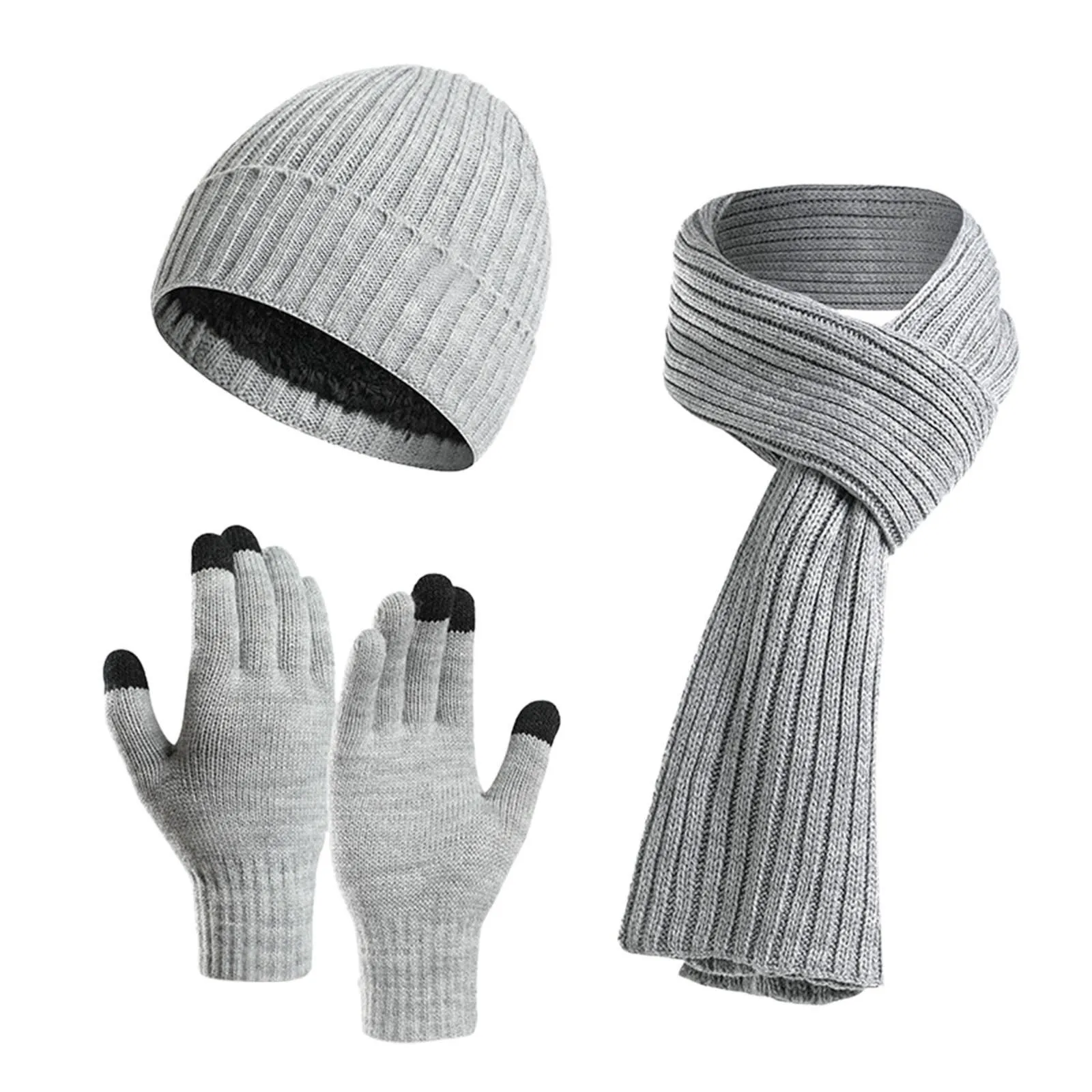 

Autumn Winter Scarf Hat&Gloves Set Fashion Trend Men's Women's Knitted Thickened Warm Hat Scarf and Glove Three Piece Set