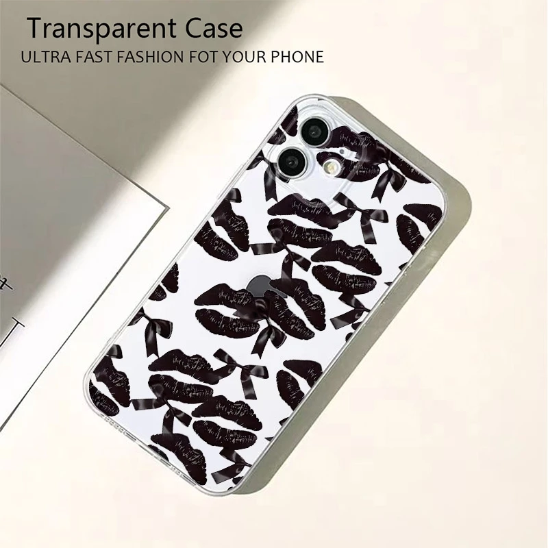 Clear Phone Case Sexy Girl Red Lips Print For Realme 14 13 12 11 10 9 Pro Plus 5G 9i 8i C75 C67 C65 C63 C61 C55 C53 Bumper Cover