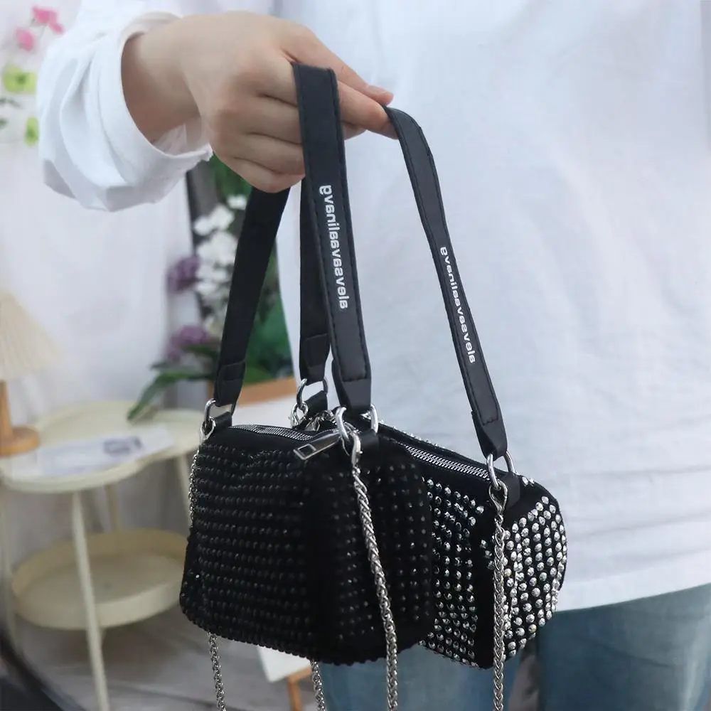 

Personality Large Capacity Rhinestone Handbag Zipper Shiny Crossbody Bag Pillow Bag Blingbling Chain Shoulder Bag Women